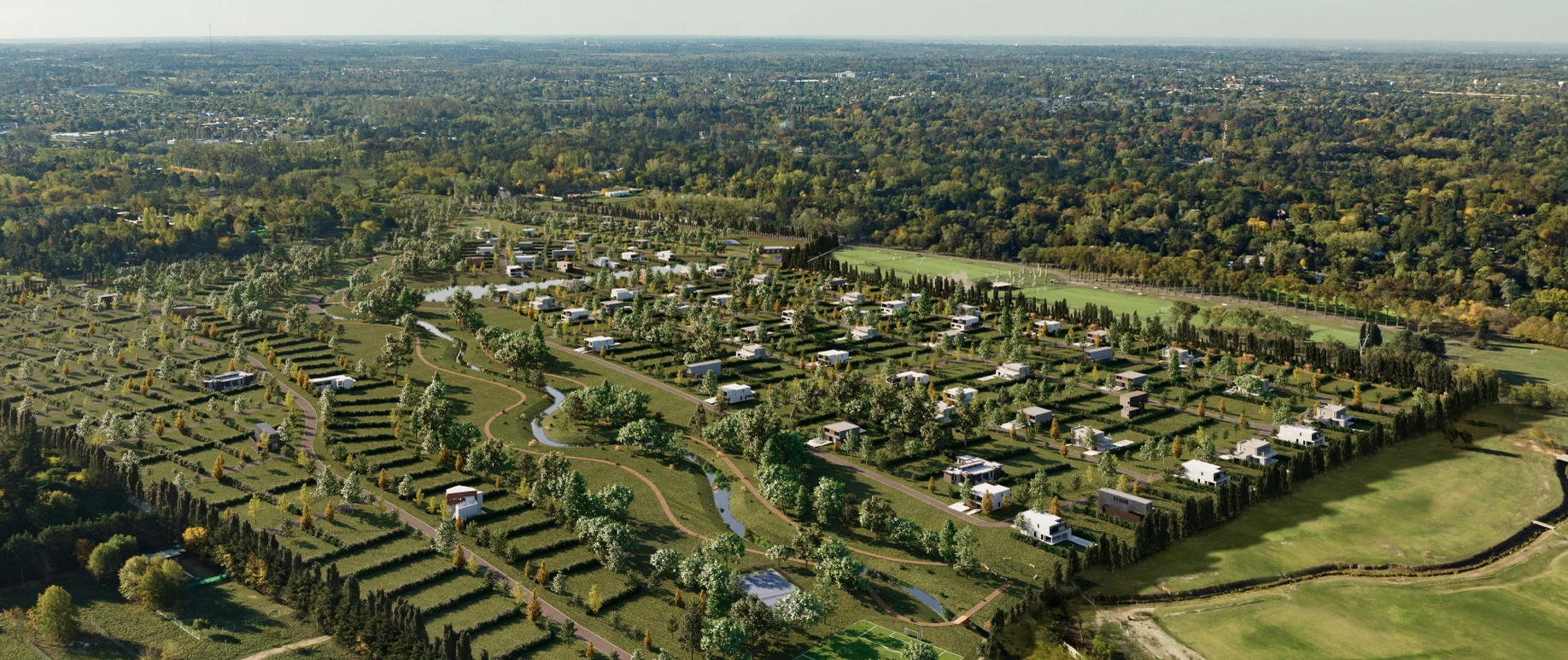 Vista aérea del proyecto El Paso Barrio Privado en Del Viso, Pilar
